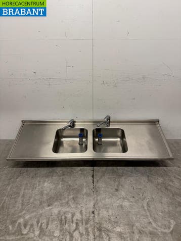 RVS Spoelblad Dubbele Spoelbakken met kraan 183 cm Horeca, Ophalen of Verzenden, Gebruikt