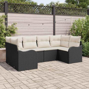 vidaXL Tuin Sofa Set 6 st Zwart en wit Poly riet, Verzenden, Nieuw, Rotan, 6 zitplaatsen