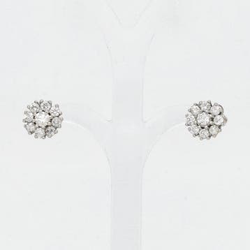 Oorbellen - 14 karaat Witgoud Diamant (Natuurlijk) - Rozet, Nieuw