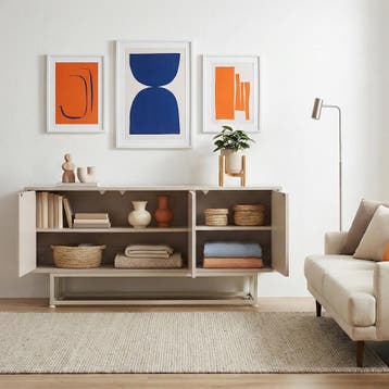 Commode Boxholm 120x30x55 cm havermout [en.casa], Verzenden, Nieuw