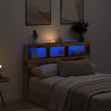 vidaXL Hoofdbordkast met LED 140x17x102 cm oud hout, Verzenden, Nieuw, Bruin, Hout