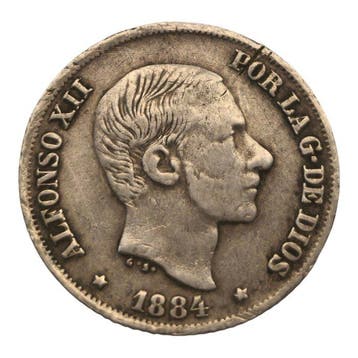 Spanje. Alfonso XII. 10 Centavos de Peso 1884 Manila