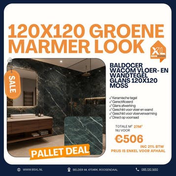 Groene marmerlook glans 120x120 - Palletdeal 27m² €506, Doe-het-zelf en Verbouw, Tegels, 60 cm of meer, Nieuw, Ophalen of Verzenden