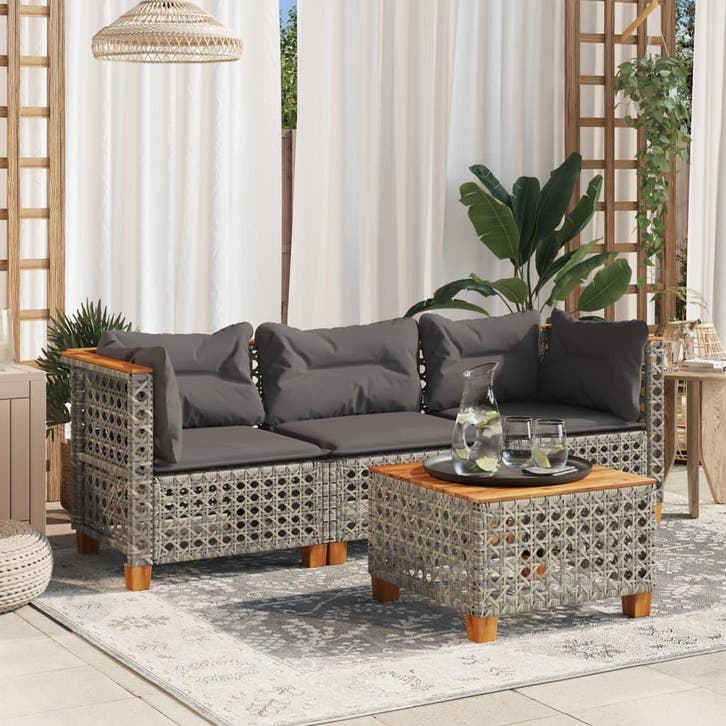 vidaXL Tuinbank 3-zits met kussens poly rattan grijs, Tuin en Terras, Tuinsets en Loungesets, Nieuw, Verzenden