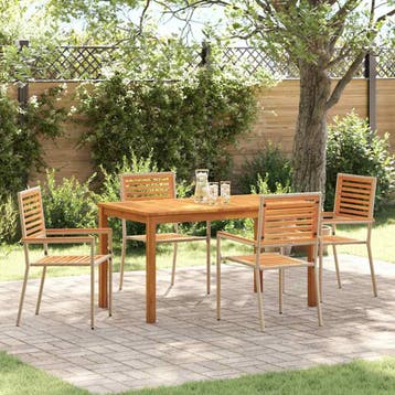 vidaXL Tuin eettafelset 5 st Beige Massief Acaciahout, Verzenden, Nieuw, 5 zitplaatsen