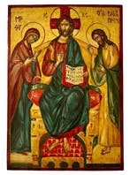 Icoon - Christus Pantokrator - Hout - Handgeschilderd - 21 x, Antiek en Kunst