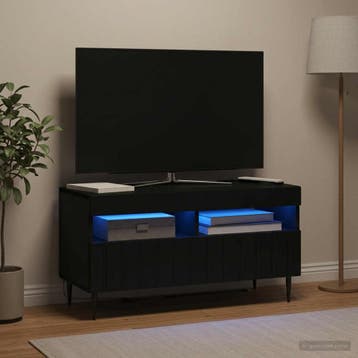 vidaXL LED tv-meubel ZWOLLE 81 x 35 x 43 cm Zwart Bewerkt, Minder dan 50 cm, Verzenden, Nieuw, Minder dan 100 cm