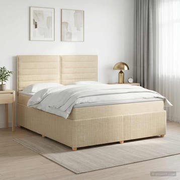 vidaXL Boxspringbed met matras Crèmekleurig 140 x 200 cm, Verzenden, Nieuw, Tweepersoons, Crème