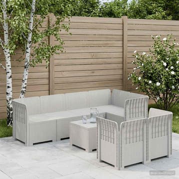 vidaXL 7-Persoons Tuinbank Rieten Look PP Wit, Verzenden, Nieuw