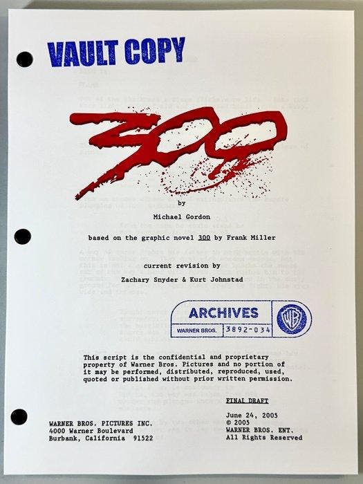 300 - Final Draft Script - Warner Bros., Verzamelen, Film en Tv
