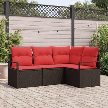 vidaXL Tuinbankenset 4 st Bruin en Rood poly rattan, Verzenden, Nieuw, Rotan, 4 zitplaatsen