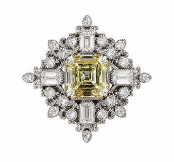 Broche - 14 karaat Witgoud - 16.33ct. tw. Geel Diamant