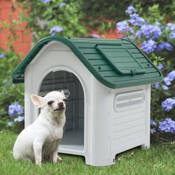 Hondenhok Bello met dakluik kunststof wit en groen 87x72x75, Dieren en Toebehoren, Verzenden, Nieuw