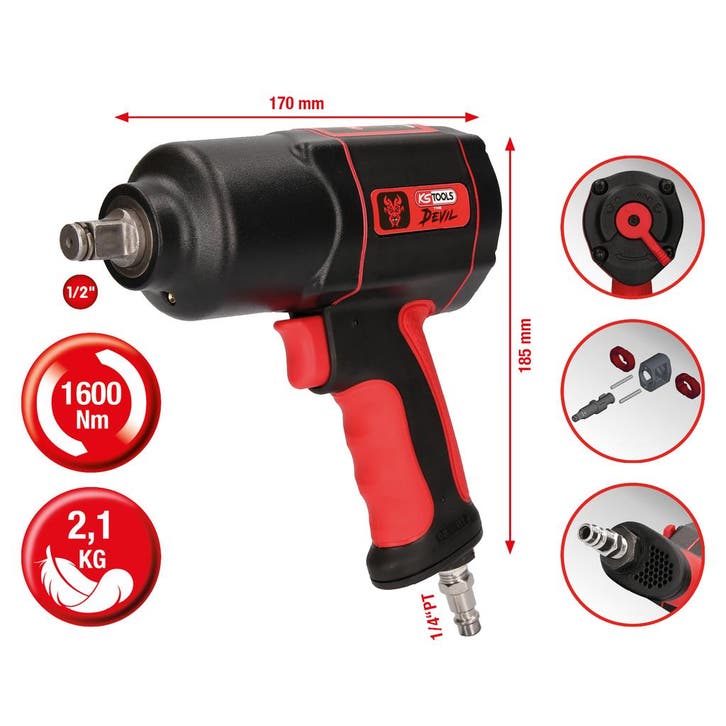 KS Tools THE DEVIL 1/2 Pneumatische Slagmoersleutel 1600Nm, Auto diversen, Autogereedschap, Nieuw, Verzenden