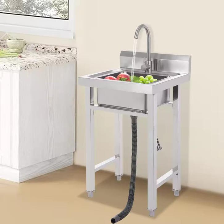Vrijstaande RVS Spoelbak 50×50×93 cm met Kraan en Filtermand, Huis en Inrichting, Badkamer | Badkamermeubels, Nieuw, Verzenden