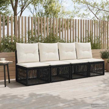 vidaXL 4-zits bank 4 st 4-Aantal zitplaatsen Zwart poly, Tuin en Terras, Verzenden, Nieuw, Rotan, 4 zitplaatsen