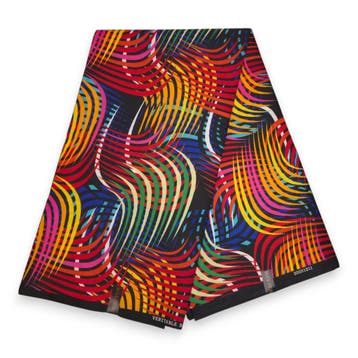Afrikaanse wax print stof - Rood Multicolor Rainbow Waves -, Ophalen of Verzenden, Nieuw