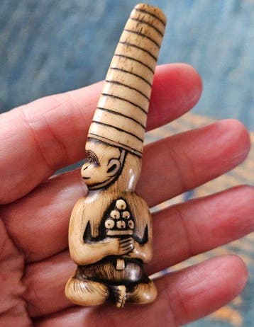 AAP VERKLEED ALS SANBASO DANSER - herten gewei - Japan -, Antiek en Kunst