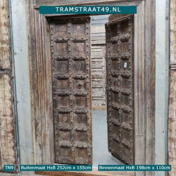 Antieke teakhouten deur, 100+ jaar oude deur, dubbele deur, Ophalen of Verzenden, Nieuw