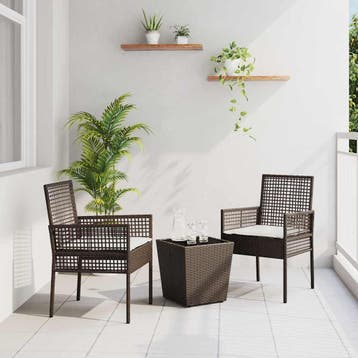 vidaXL Tuin Bistro Set 3 st Bruin poly rattan, Verzenden, Nieuw, Rotan, 3 zitplaatsen