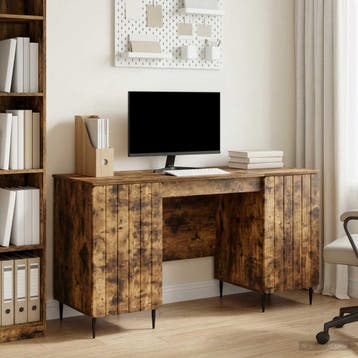vidaXL Bureau met plank Gerookt eiken 142,5 x 50 x 75 cm, Huis en Inrichting, Bureaus, Verzenden, Nieuw