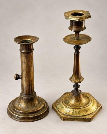 Kandelaber - Messing - Twee antieke messing kaarsen