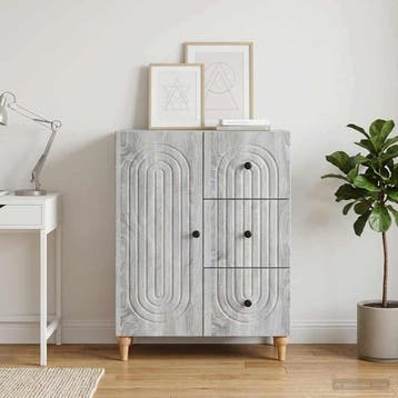 vidaXL Dressoir met lade Grijs sonoma 66 x 34,5 x 90 cm, Verzenden, Nieuw, Overige houtsoorten, Minder dan 50 cm