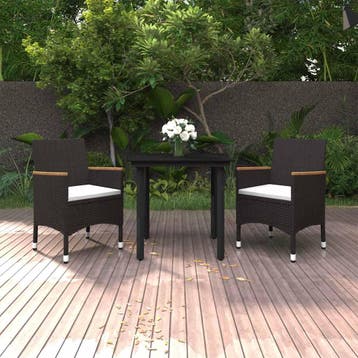 vidaXL 3-delige Tuinset met kussens poly rattan en glas, Verzenden, Nieuw, 2 zitplaatsen, Tuinset