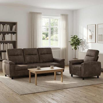 vidaXL Bankstel 2 pcs Donkergrijs Nep Suede Leer, Verzenden, Nieuw, 200 tot 250 cm