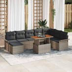 vidaXL Tuin Sofa Set met opslag 9 pcs Grijs Poly riet, Verzenden, Nieuw, Rotan, Meer dan 8 zitplaatsen