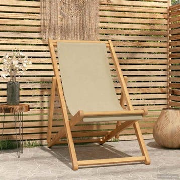 vidaXL Strandstoel Beige Massief Teakhout, Verzenden, Nieuw
