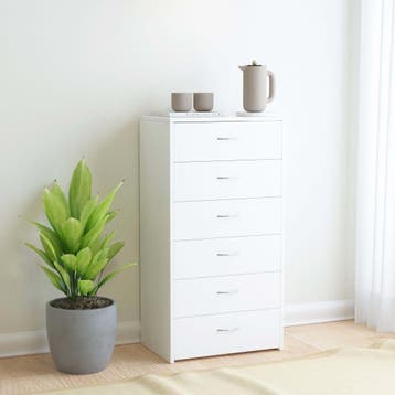 vidaXL Dressoir met 6 lades 50x34x96 cm bewerkt hout wit, Huis en Inrichting, Kasten | Dressoirs, Verzenden, Nieuw, 50 tot 100 cm