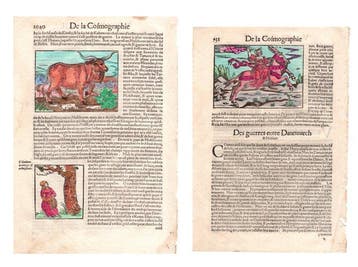 Sebastian Munster, 1560 - 2 fogli con 3 xilografie della