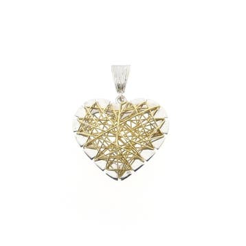 Bicolor gouden hanger van een hart met gouden draden, Ophalen of Verzenden, Gebruikt, Goud, Overige merken