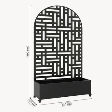 Plantenbak met privacyscherm Bernalda 190x120x38 cm zwart ca, Verzenden, Nieuw
