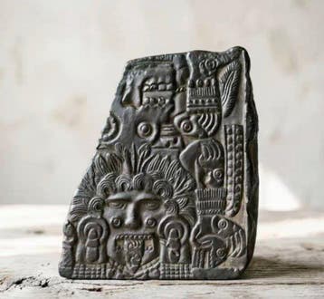Steen / gietsteencomposiet replica van Maya-reliëf Beeld -
