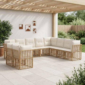 vidaXL Buiten bankenset Naturel Polyester, Tuin en Terras, Verzenden, Nieuw, Rotan