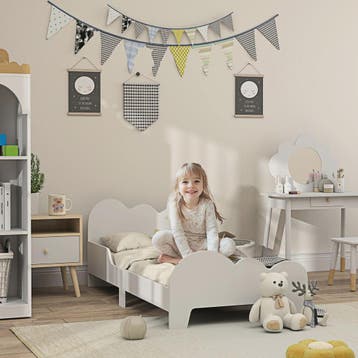 Wit Kinderbed 140x70 cm met Wolk Thema en Veiligheidsrekje, Verzenden, Nieuw