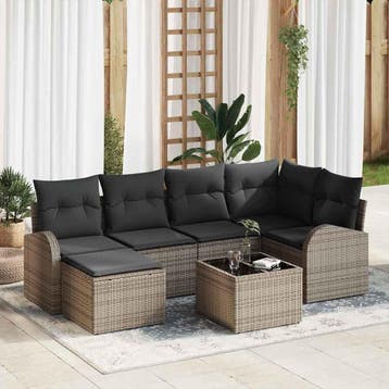 vidaXL Bankstel 7 st Grijs poly rattan, Verzenden, Nieuw, 7 zitplaatsen