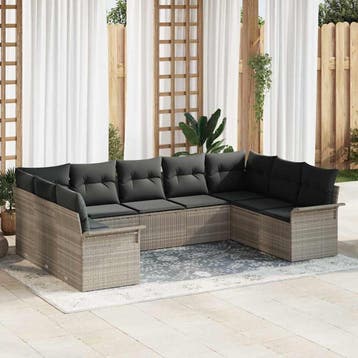 vidaXL Tuin Sofa Set 9 st Lichtgrijs poly rattan, Verzenden, Nieuw, Meer dan 8 zitplaatsen