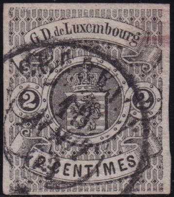 Luxemburg 1859 - Wapen 2 c. zwart Unif.4 goed gemarkeerd, Gestempeld