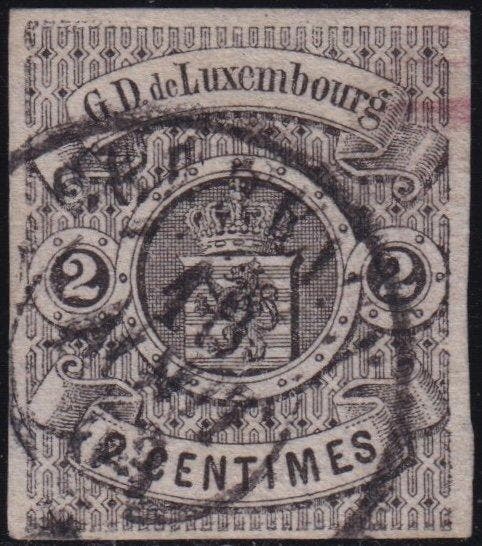 Luxemburg 1859 - Wapen 2 c. zwart Unif.4 goed gemarkeerd, Postzegels en Munten, Postzegels | Europa | Overig