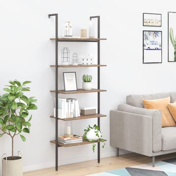 vidaXL Ladderrek met 5 schappen 64x35x185 cm donkerbruin en, Huis en Inrichting, Kasten | Boekenkasten, Verzenden, Nieuw, 50 tot 100 cm
