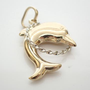 Bicolor gouden dolfijn hanger (Hanger of bedel), Sieraden, Tassen en Uiterlijk, Bedels, Ophalen of Verzenden, Gebruikt, Goud, Overige merken