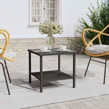 vidaXL Bijzettafel 45x45x45 cm poly rattan en gehard glas, Huis en Inrichting, Tafels | Bijzettafels, Verzenden, Nieuw, Minder dan 45 cm