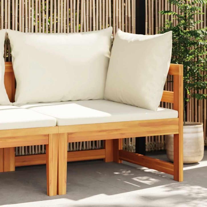 vidaXL Hoekbank met crèmewitte kussens massief acaciahout, Tuin en Terras, Tuinsets en Loungesets, Nieuw, Hardhout, Verzenden