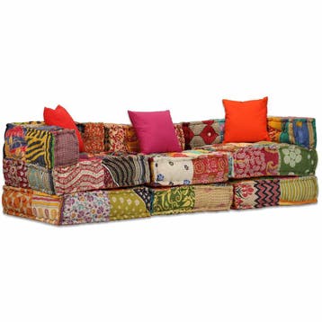 vidaXL Poef driezits modulair stof patchwork, Verzenden, Nieuw, Meerkleurig