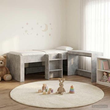 vidaXL Hoge Bed Frame met Bureau voor Kinderen Betongrijs 75, Eenpersoons, Verzenden, Nieuw, Grijs