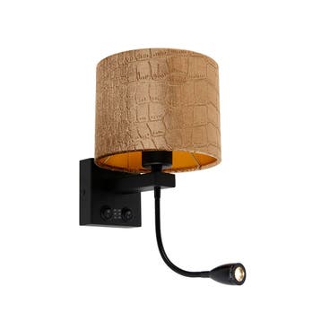 Wandlamp zwart met velours kap krokodil dessin 18cm -, Verzenden, Nieuw