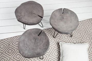 Ronde bijzettafel GOA 45cm grijs massief acaciahout, Huis en Inrichting, Tafels | Sidetables, Ophalen of Verzenden, Nieuw